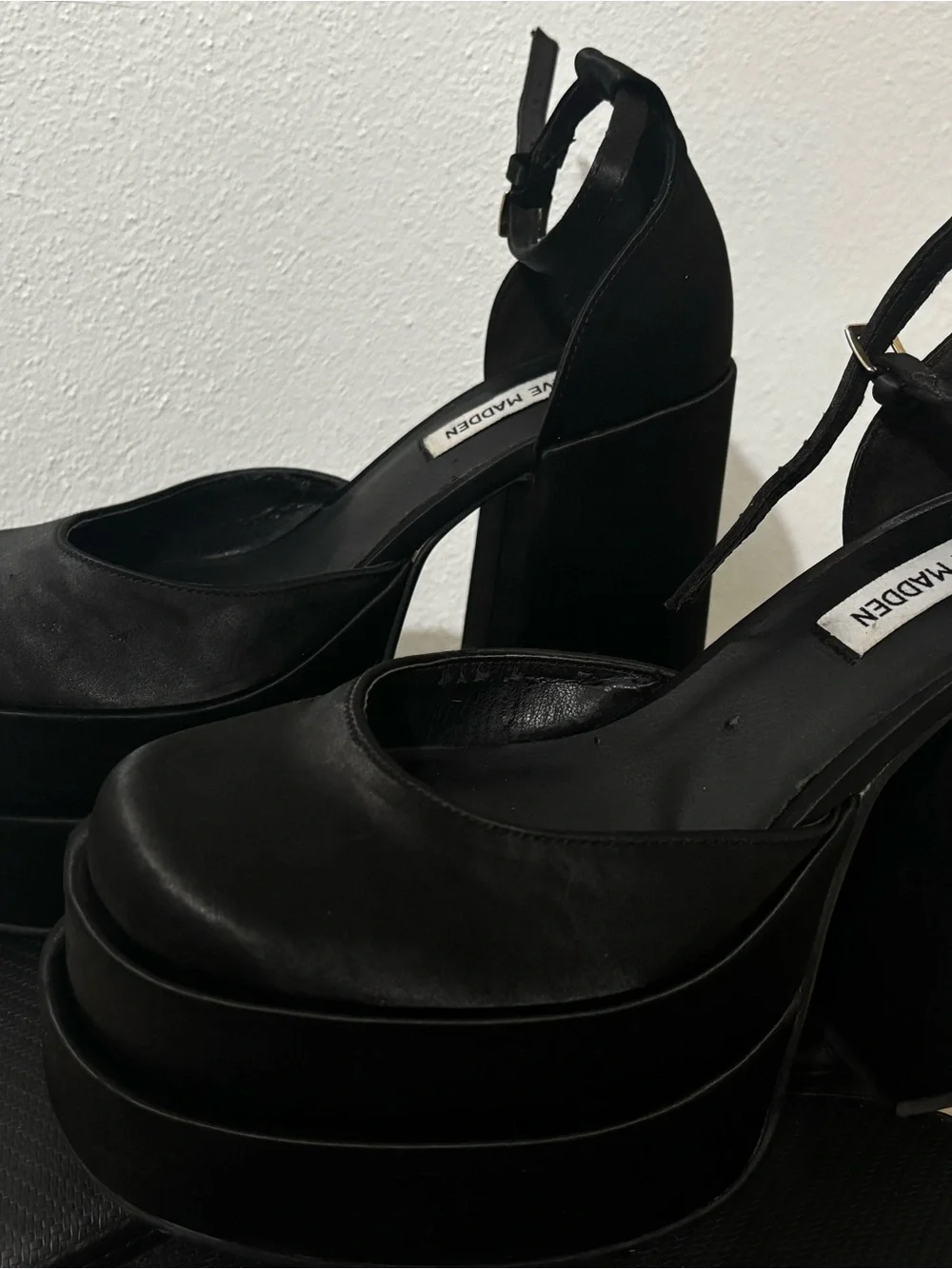 Steve Madden Charlize Black Platform Ankle-Strap Platforms
